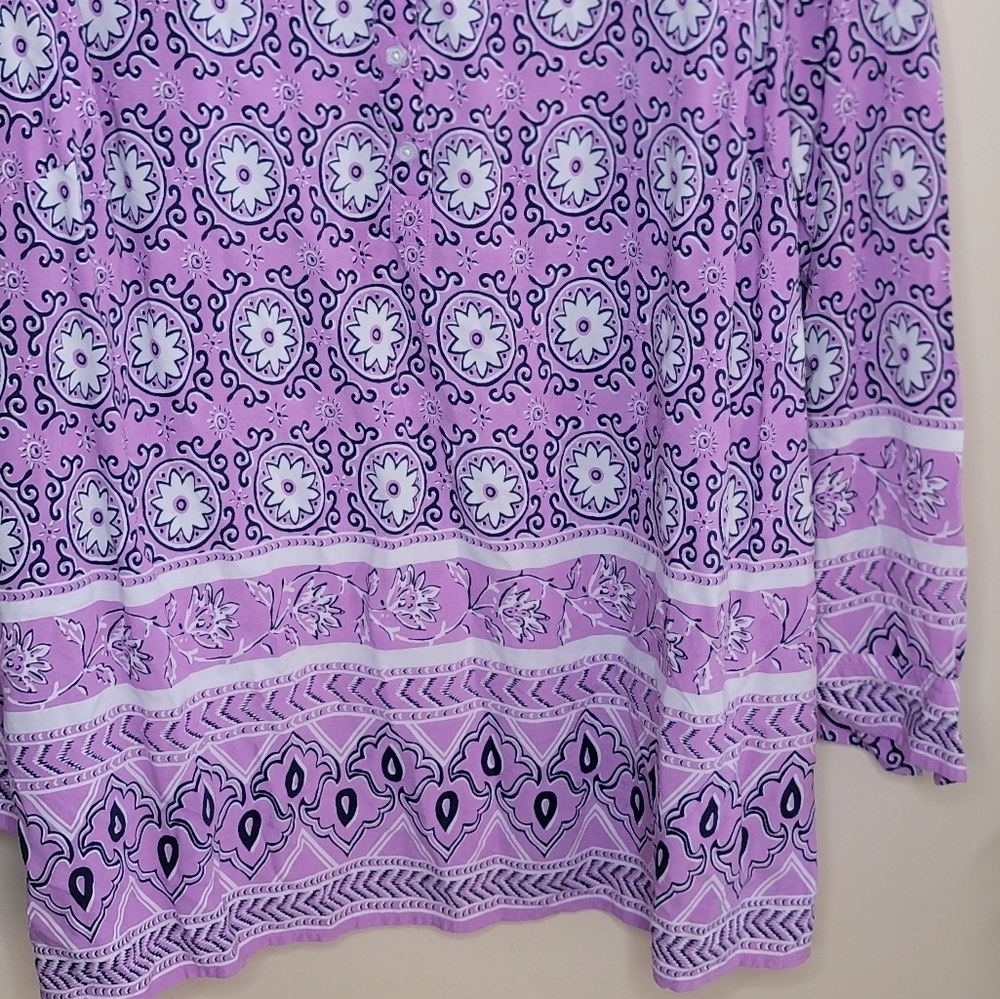 Talbots Purple White Navy Patterned Floral Medallion Blouse Size 2X Plus - Picture 3 of 5